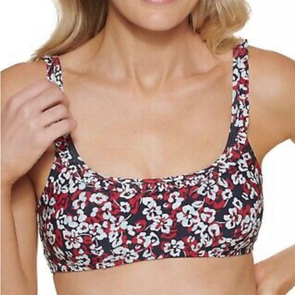Tommy Hilfiger women’s HAMILTON FLORAL Printed Ruffle Bikini Swim Top size L